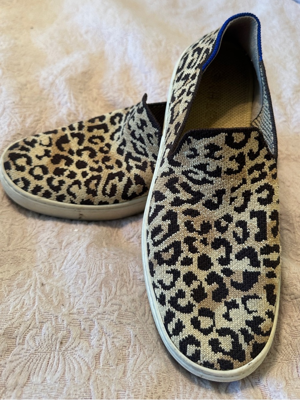 Rothy's Leopard Print Slip-On Flats in Black and Cream